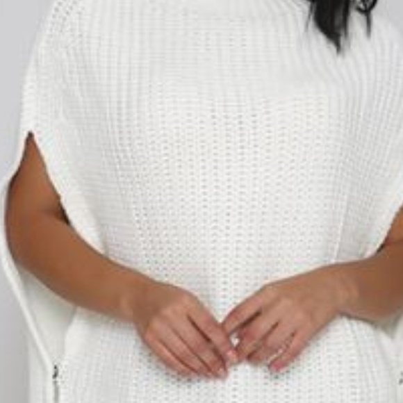 Chunky Mock neck snap button cape sweater - Picture 3 of 5